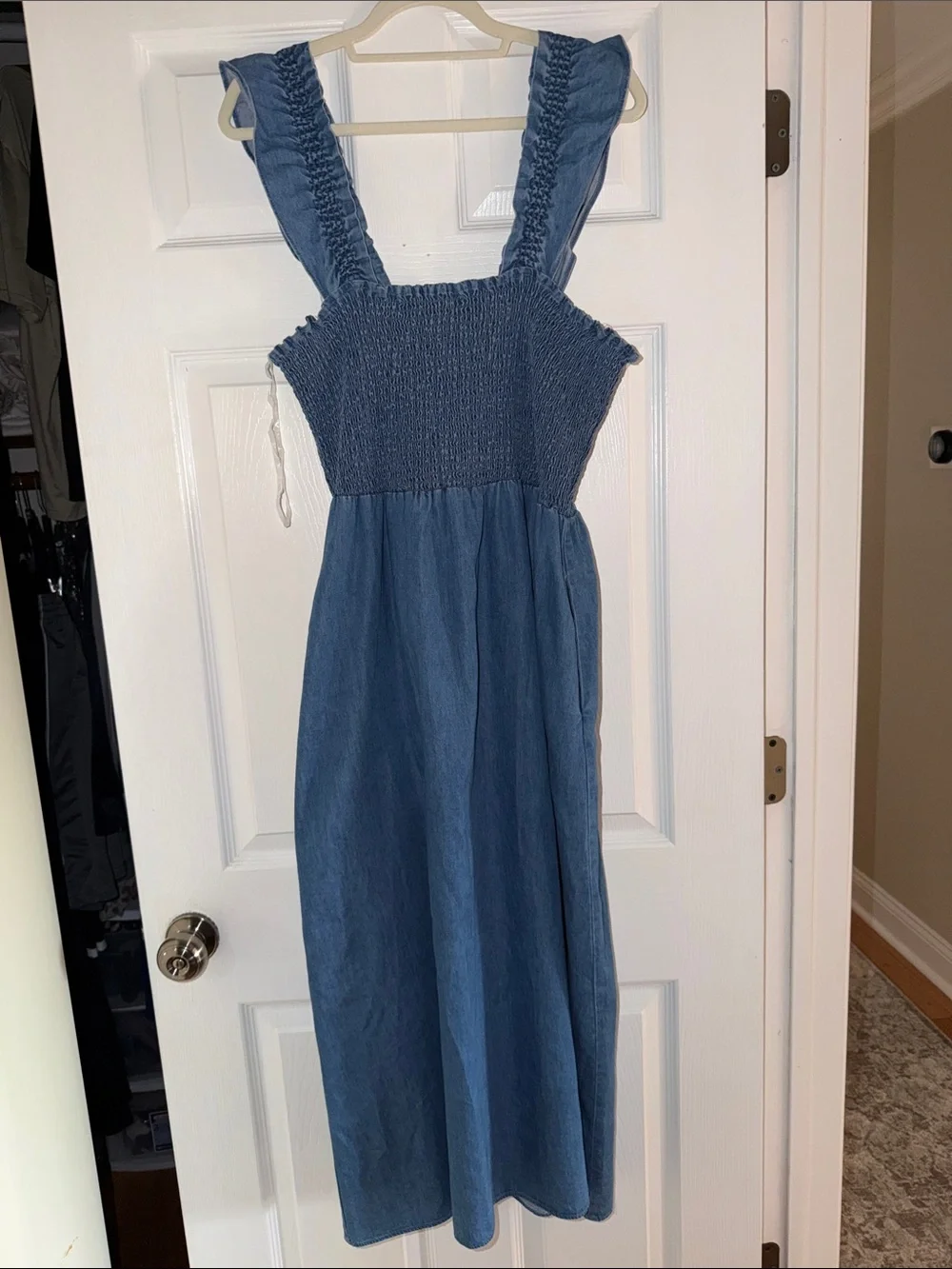Anne Klein Denim-Blue Smocked Strap Maxi Dress for Girls